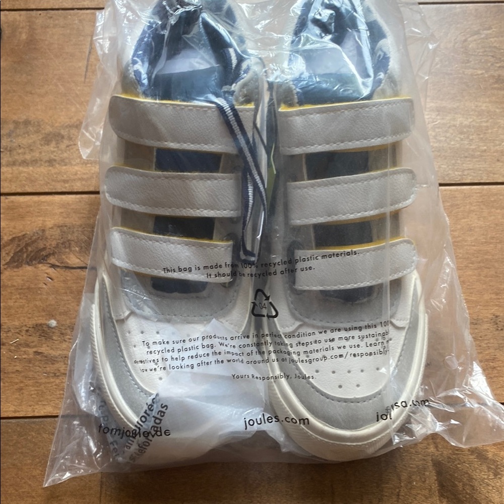 New Joules Gray and White Velcro Sneakers dinosaur